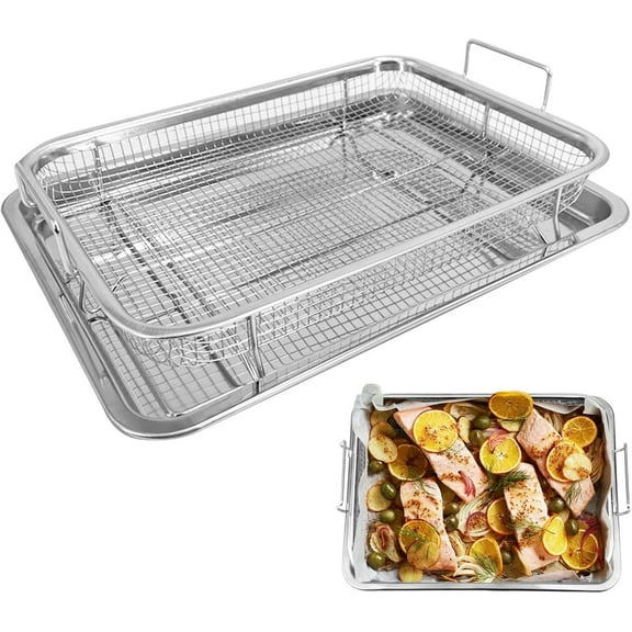 Air Fryer Basket for Oven, 2 in 1 Nonstick Air Fry Basket with Mesh Great for Oven, Dishwasher Safe – - (15.43" x 11.53", Silver)