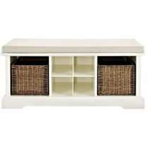Entryway Storage Bench with Baskets & Cushion - Hallway Bench with Shoe Storage - Rustic Bench - 41.5" Wide