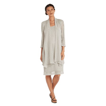 R&M Richards Women's Juniors Metallic Sleeveless Dress with Matching Draped Cardigan