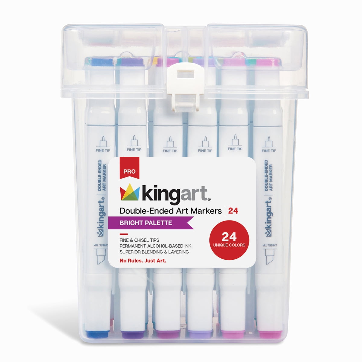 KINGART&reg; PRO Double-Ended Art Alcohol Markers, 24 Bright Palette Colors with Both Fine & Chisel Tips and Superior Blendability