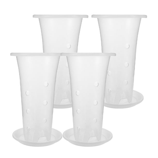 BRIGHTFUFU 4 juegos de maceta transparente para orquídeas con platillo, maceta transpirable para flores, maceta para jardín, maceta transparente para lactancia de plantas