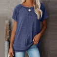 thumbnail image 5 of YYDGH 2023 Women Summer Tops Short Sleeve Solid Color T-Shirts Tees Raglan Casual Loose Fit Tunic Tops Blue XL, 5 of 6