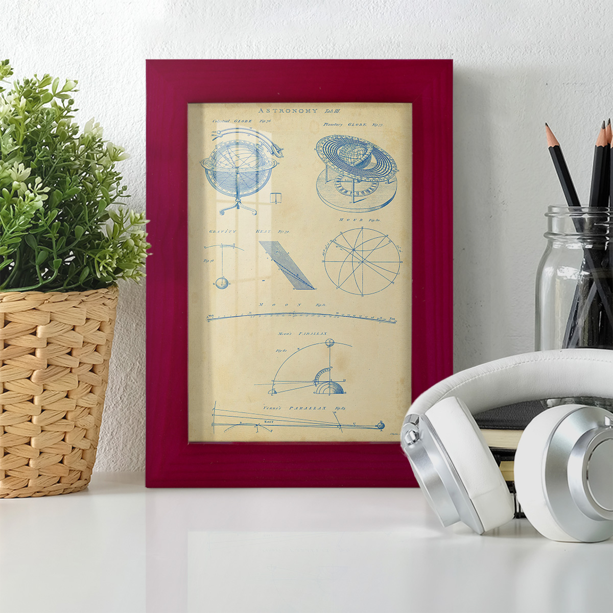 Vintage Astronomy III -Framed Print w/glass-Cherry Red