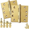 thumbnail image 2 of Embassy 4” x 4” Ball Bearing Door Hinge Heavy Duty Hinges Polished Brass with Acorn Tips, 2 of 9