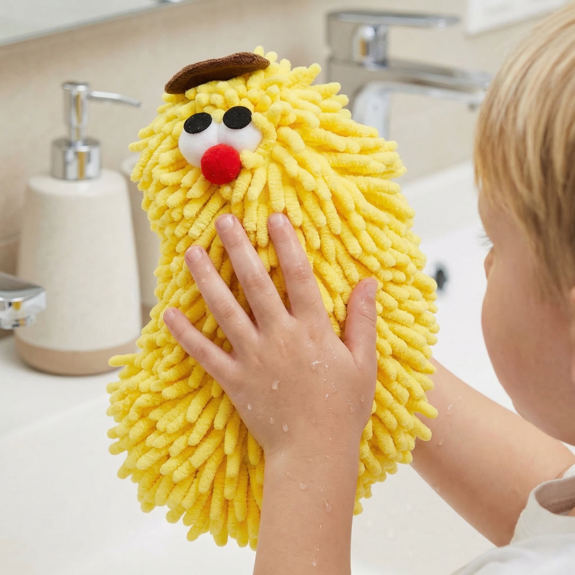 Unique Bargains Cartoon Chenille Hand Towels for Bathroom Yellow/Orange 10" x 6"/5" x 6"