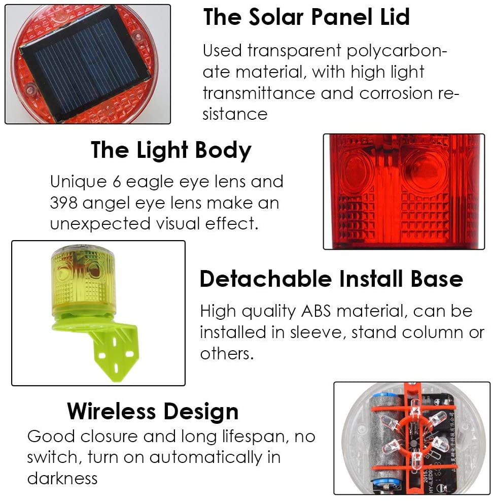 Red Aolyty Solar Warning Strobe Light L-Shaped Bracket 360 Degree Outdoor IP48 Waterproof Light Operated Automatically On Save Power for Traffic Cone Construction Wireless Light Control Flashing