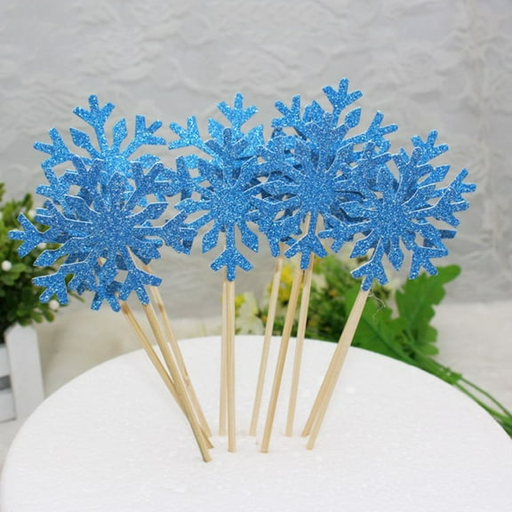 WHAMVOX Blue Snowflake Cake Toppers with Glitter Design for Christmas and Birthday Party Decorations 20pcs
