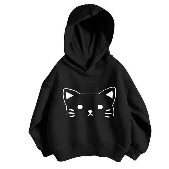 Hiijoy Girl's Hoodie Cute Cartoon Cat Hooded Sweatshirt Casual Loose Pullover Hoody