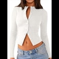thumbnail image 4 of Blusas de Larga para Mujer, Cárdigan Ligero de Otoño, Camisetas para Salir, Blusas Acanaladas con Botones, Lindas y A M, 4 of 9