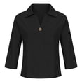 thumbnail image 6 of Womens Tops Loose Fit Button Collared Linen Shirts V Neck Casual Summer Comfy Blouses T-Shirts for Women Black Xl, 6 of 7