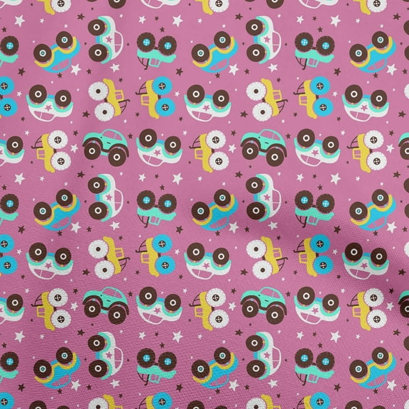 oneOone Polyester Spandex Light Pink Fabric Cars Kids Nursery Craft Projects Decor Fabric Printed By The Yard 56 Inch Wide