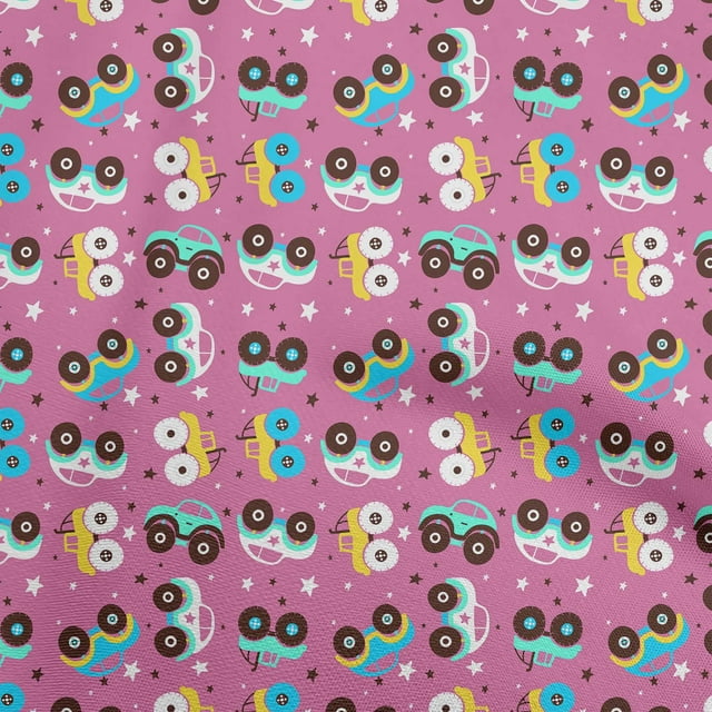 oneOone Polyester Spandex Light Pink Fabric Cars Kids Nursery Craft Projects Decor Fabric Printed By The Yard 56 Inch Wide