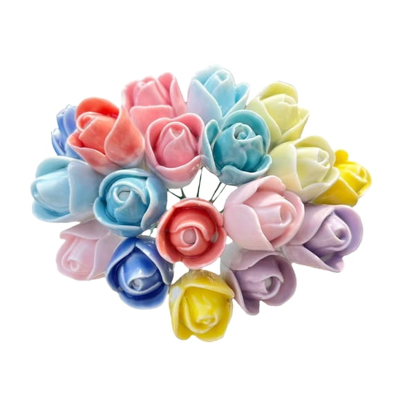 Ruanlalo Handmade Ceramic Flower Realistic Artificial Flower with Wire Stem Home Office Living Room Vase Fake Colorful Blossom Decoration