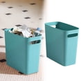 thumbnail image 2 of Small Trash Can, Slim Garbage Can Plastic Waste Basket with Handles Container Bin for Narrow Spaces Bathroom, Bedroom, Kitchen, Office at Home Green, 2 of 9