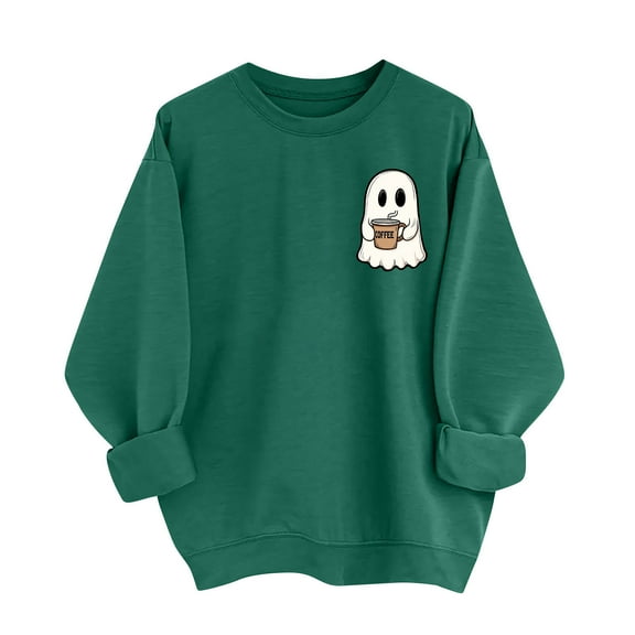 yardsong Halloween Cute Sweatshirt for Women Trendy Funny Ghost Long Sleeve Hoodies Casual Fall Crewneck Loose Tops Blue,XL