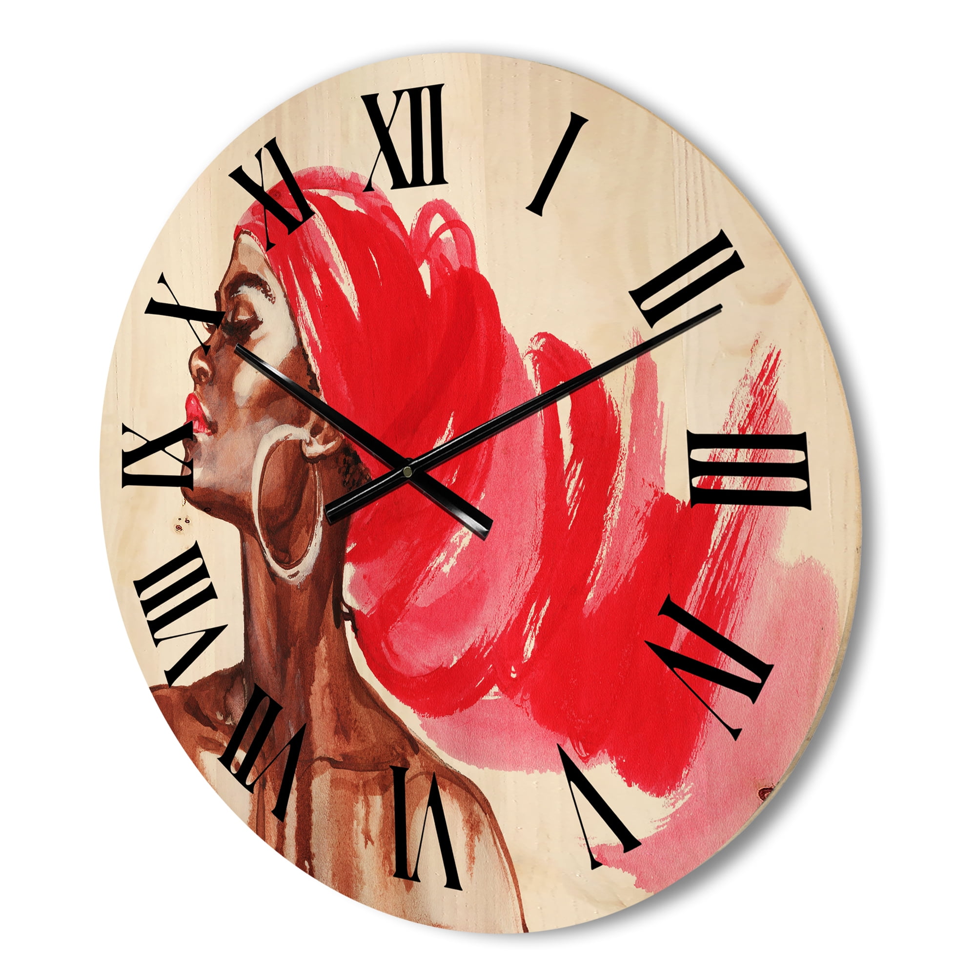 Designart 'Portrait of Afro American Woman IX' Modern Wood Wall Clock