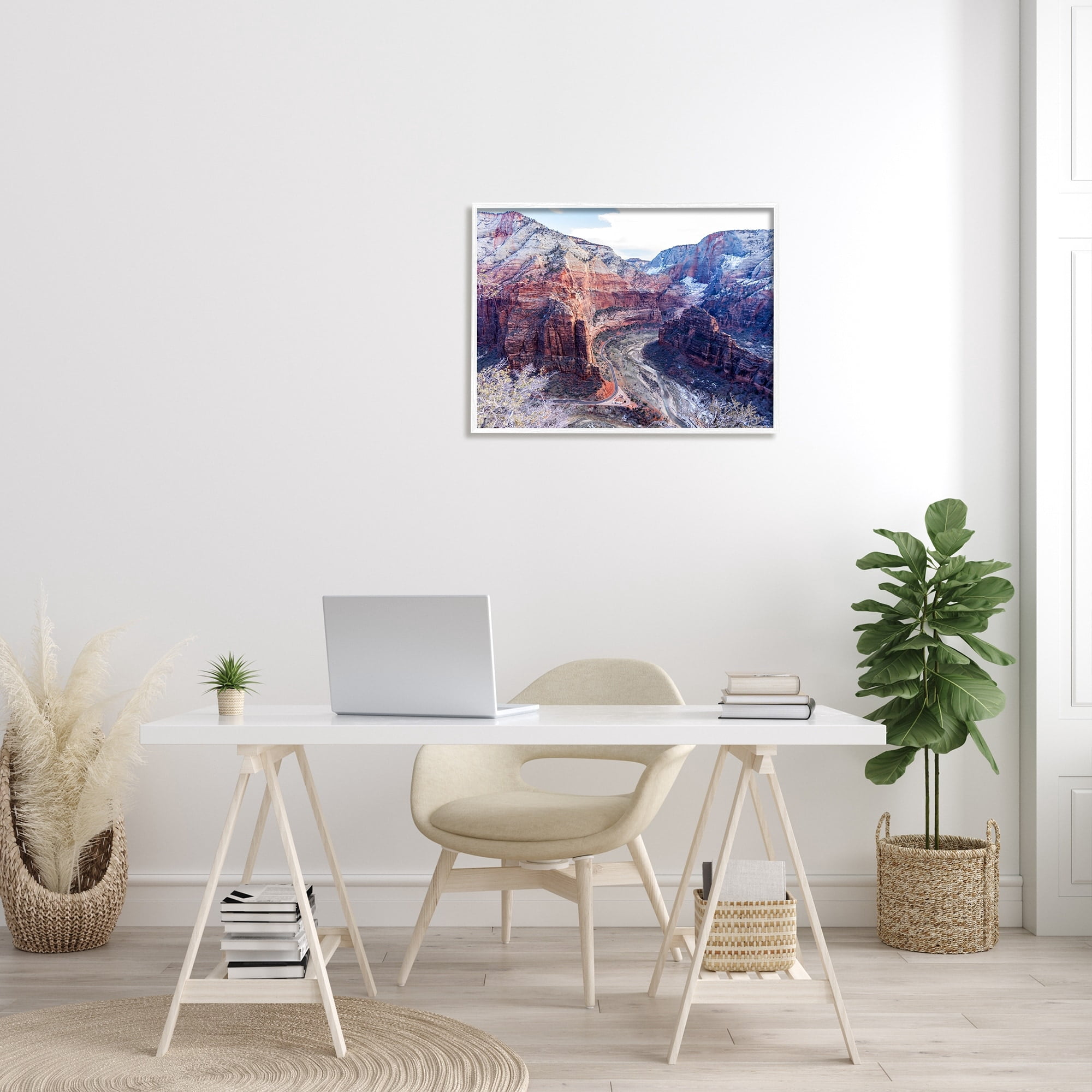 Stupell Industries Desert Canyon Road Arid Vegetation Cliffs Landscape Photograph White Framed Art Print Wall Art, Design by Steve Smith