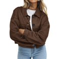 thumbnail image 1 of Chaqueta Corta de Ante Sintético para Mujer, Informal, Ligera, para Otoño e Invierno. Marrón Oscuro XXL, 1 of 8
