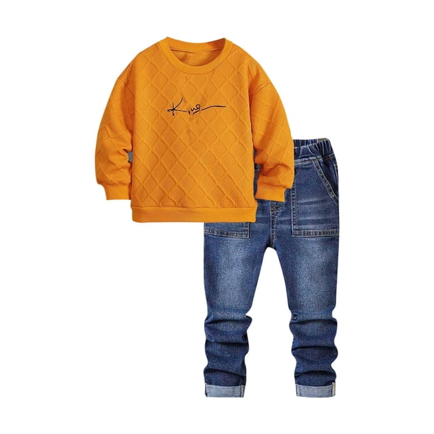 Odeerbi 2-11 Años Niños Niñas Conjuntos Sudaderas Cuello Redondo Niños Sudadera Cuello Redondo Manga Larga Pantalones Vaqueros Conjuntos