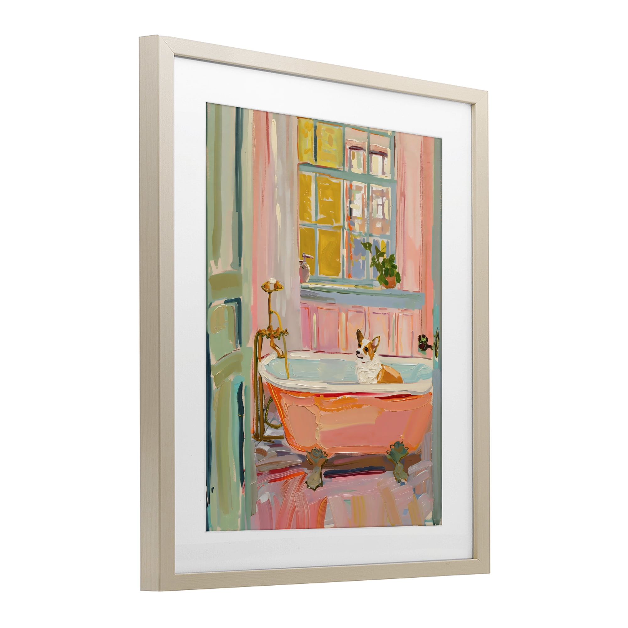 Stupell Industries Corgi in Bathtub Birch Framed Print Under Glass, design by The Prints Vibe