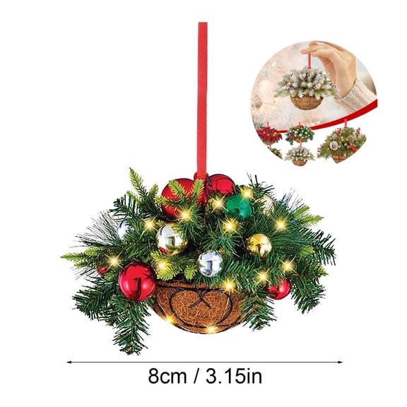 Yoloke Artificial Christmas Hanging Basket, Artificial Hanging Basket Christmas Decoration Pendant with LED Lights, Hanging Flowers Baskets for Outdoors Indoors Courtyard Decor