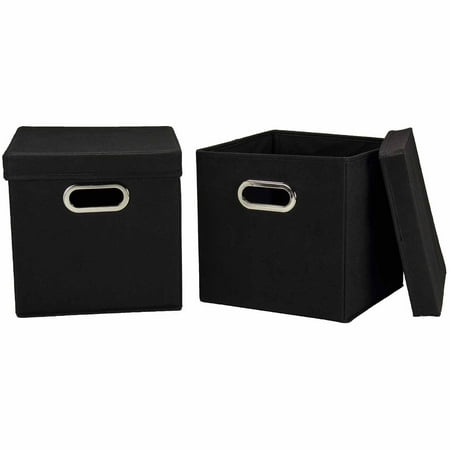 Household Essentials Cube Set with Lids, 2pk, Black