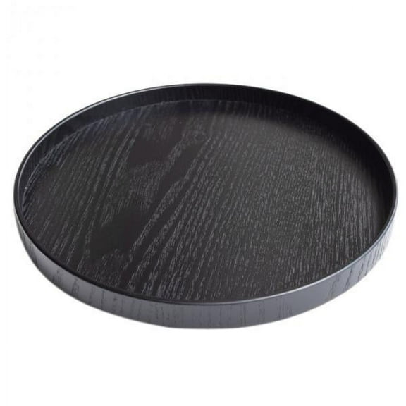 yotijay Round Wooden Plate Food Snack Serving Trays Salad Bowl Platter Black 30cm