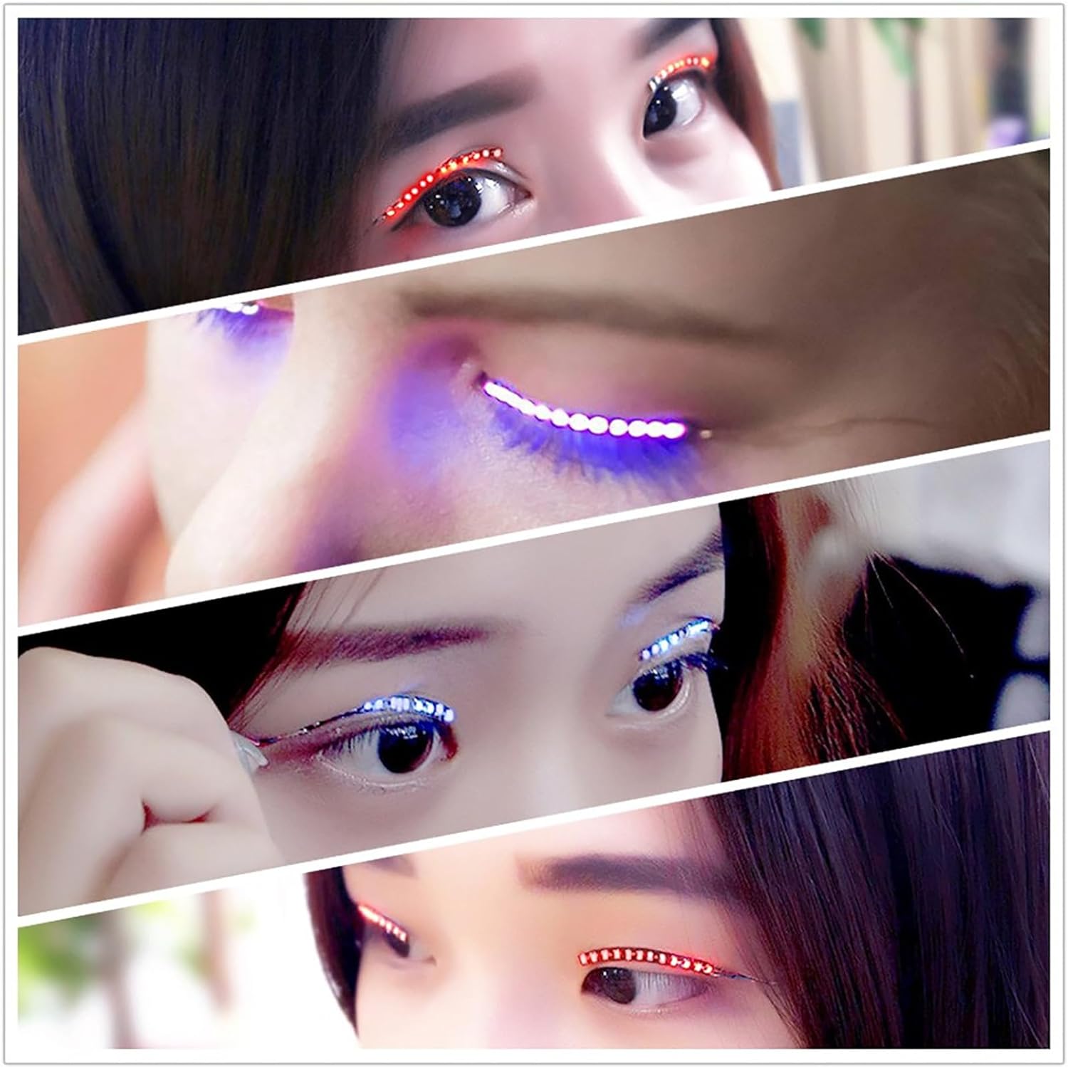 LINLIN LED Light False Eyelashes, Light Up Eyeliner, LED Eyelashes with 8 Modes, Glowing Makeup Strip Lashes Lamp Double Eyelid Sticker, for Halloween Pub Club Bar Party