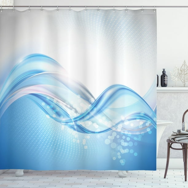Abstract Shower Curtain Modern Wavy Ocean Surfer Summertime Themed Bubble Detailed Work Of Art Fabric Bathroom Set With Hooks Pale Blue And White By Ambesonne Com Abstract Shower Curtain Modern Wavy, Bubble Shower Curtain