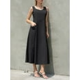 thumbnail image 5 of Women Solid Color Long Dress Solid Color Crew Neck A-line Dress, 5 of 9