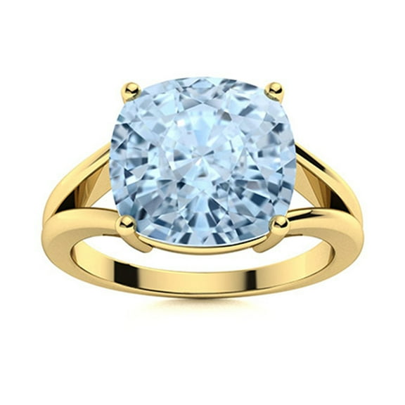 7MM Cushion Aquamarine 925 Sterling Silver Gold Vermeil Solitaire Split Shank Women Ring