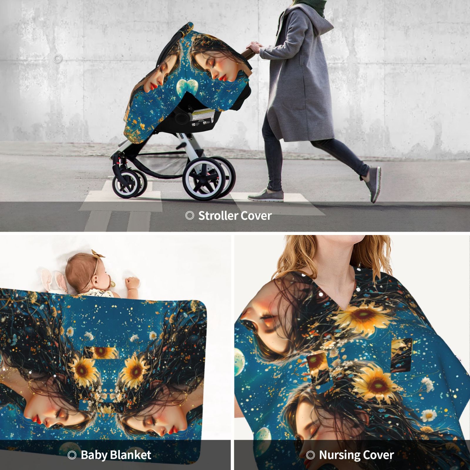 Car Seat Cover Baby - Artistic Night Sky Sunflower Princess Breathable Infant Car Seat Cover for Baby Carseat, Lightweight Comfort Baby Essentials Must Haves Newborn Stuff for Girl Boy
