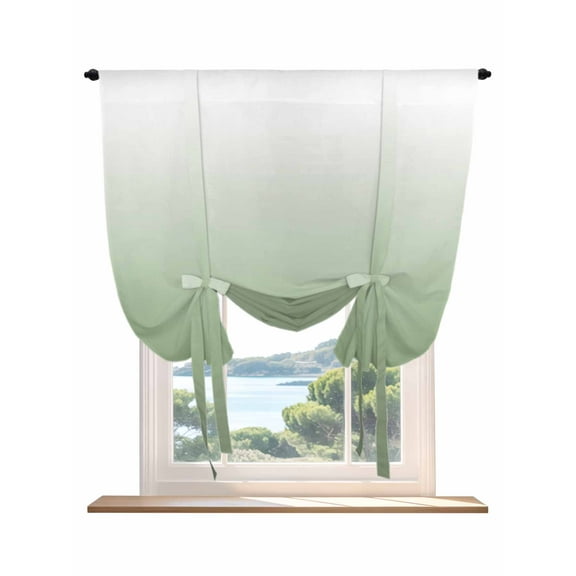 Sage Green Ombre Tie Up Curtains for Windows 45 Inch Length Balloon Curtains Kitchen Adjustable Balloon Window Shade Farmhouse Green Gradient Modern Abstract Art Tie Up Bathroom Curtain 52"x45"