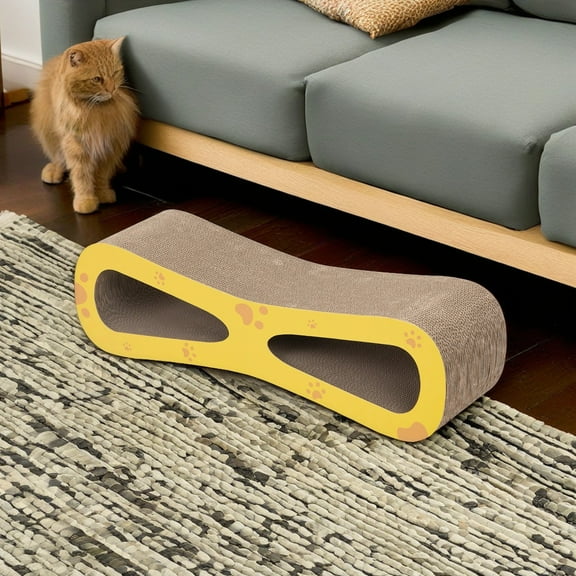 Demi Bonn 29" Cat Scratcher Lounge, Reversible Infinity Scratch Made from Recycled Corrugated Cardboard, Cat Scratching Pads Bed, Yellow