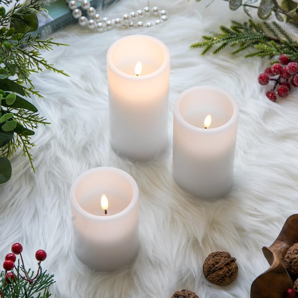 Llinc Store 3 Pack Battery-Powered Flameless Pillar Candles White LED Candles with Remote Timer, Decorative Fake Candles for Room Fall Decor Wedding Christmas Decorations