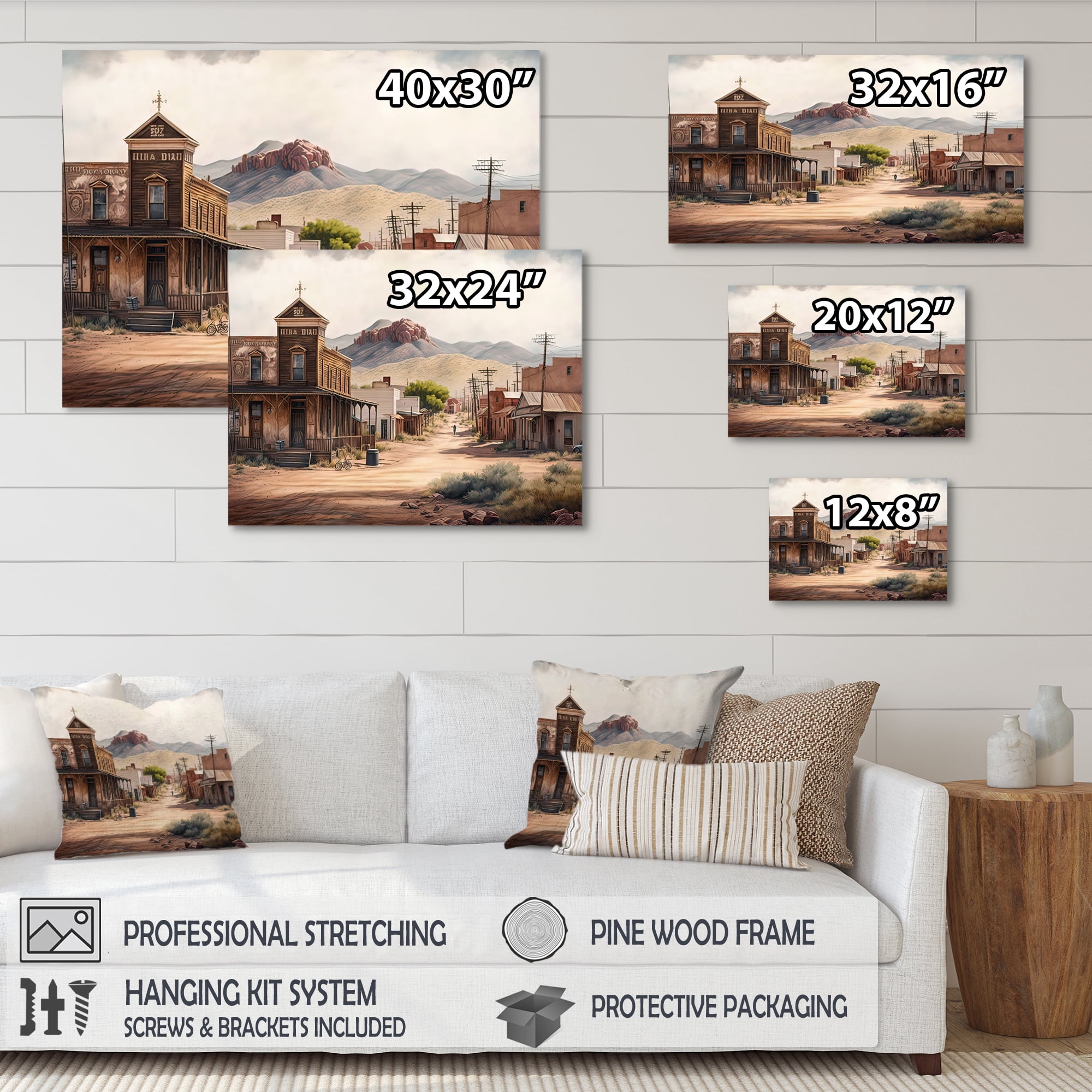 Designart Small Town Wild West III Canvas Wall Art