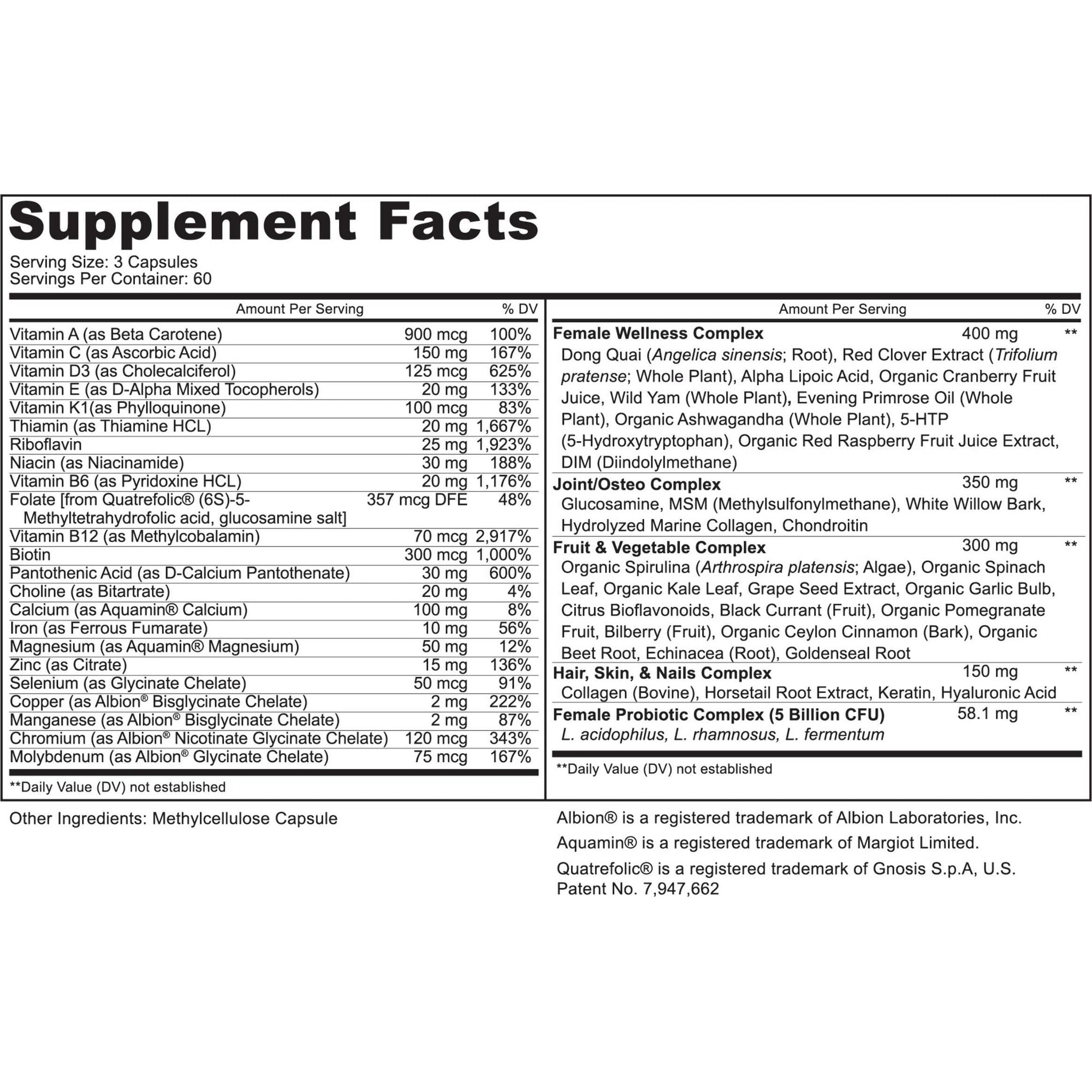 Women’s Whole Food MultiVitamin –58 Key Nutrients Including Vitamins, Minerals, Herbs, Probiotics, with Iron, Hair, Skin & Nail Complex for Complete Female Wellness- 180 Capsules