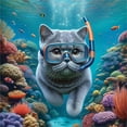 thumbnail image 3 of Ambesonne Nautical Duvet Cover Set, Diver Cat in the Ocean, King, Turquoise Multicolor, 3 of 6
