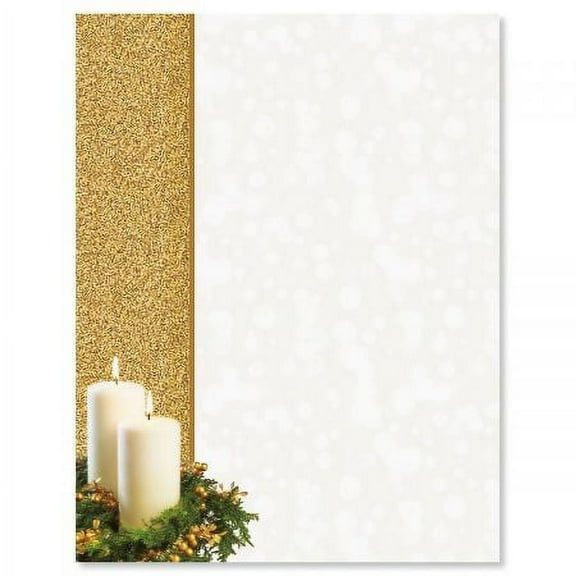 Current Gold Candle Christmas Letter Papers - Set of 25, 8.5" x 11", Compatible Computer Paper