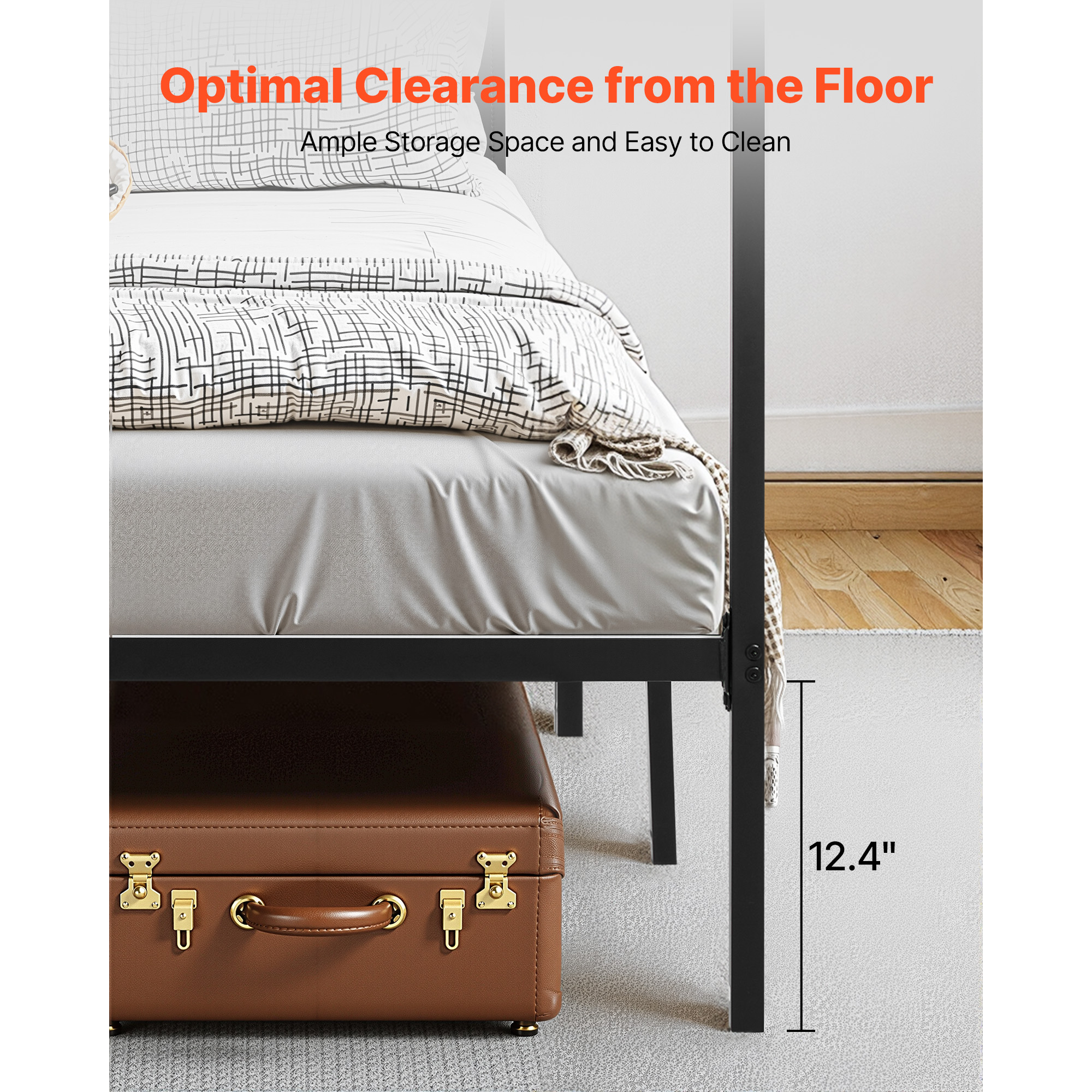 KFFKFF Full-Size Canopy Bed Frame for Bedroom, Durable Steel Bed Frame,  No Box Spring Required, Underbed Storage, Simple Assembly, Black