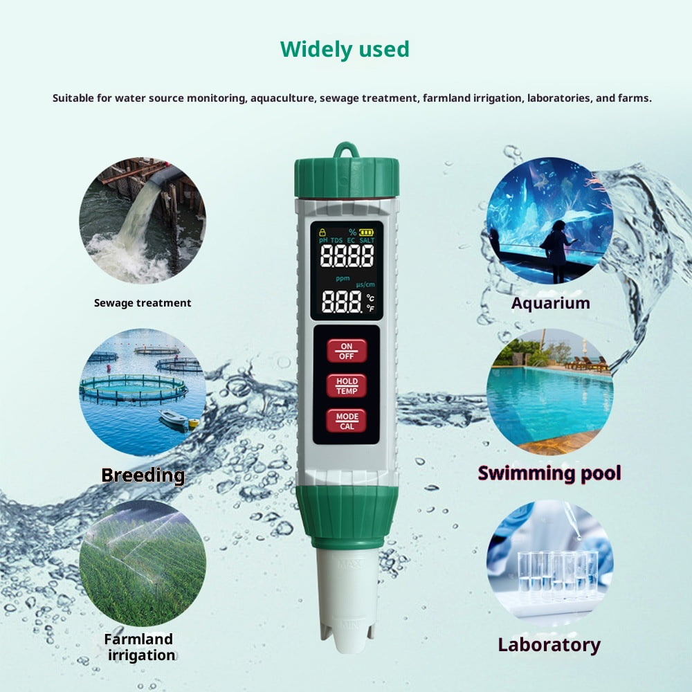 Pool Salt Tester pH and Salt Meter for Saltwater Pool pH and Salinity Digital Tester 5 in 1 Salt Meter for Swimming Pools Hot Tubs and Swim Spas