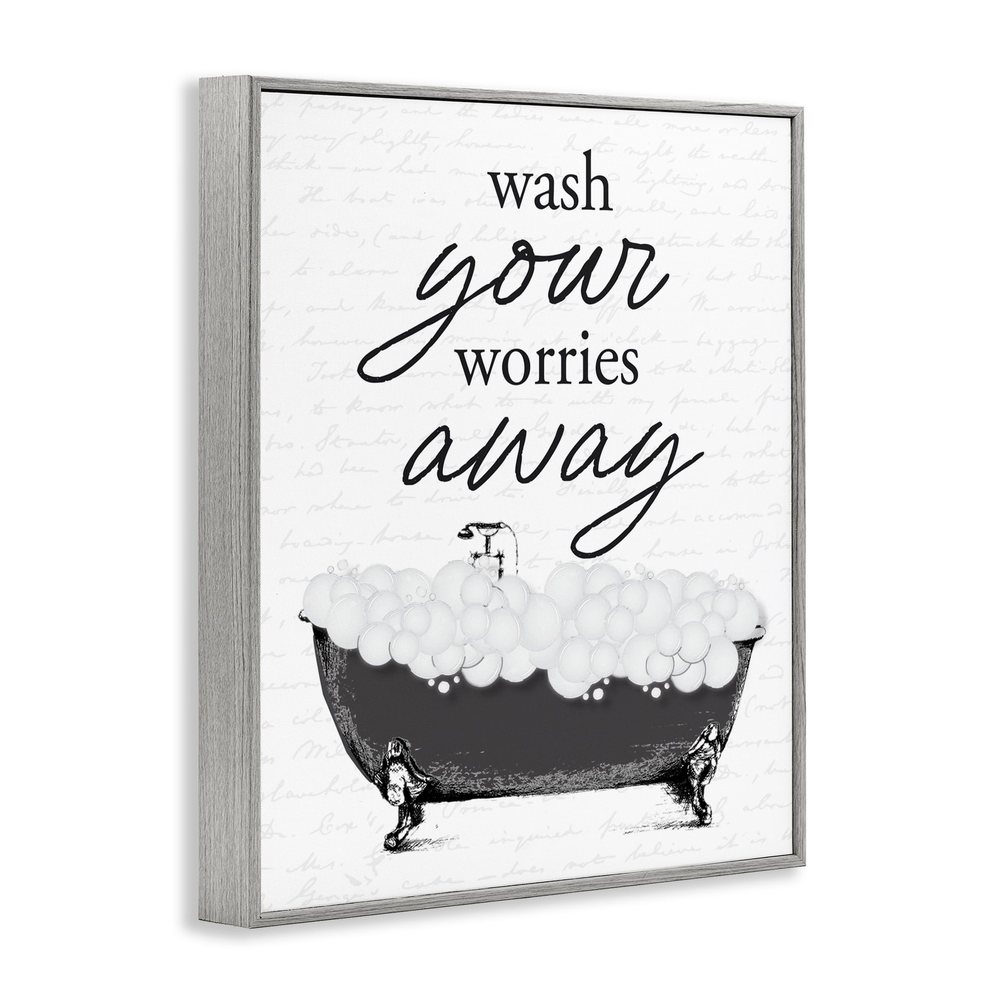 Bubble Bath Wash Worries Gray Framed Giclee Art, design by Lettered and Lined