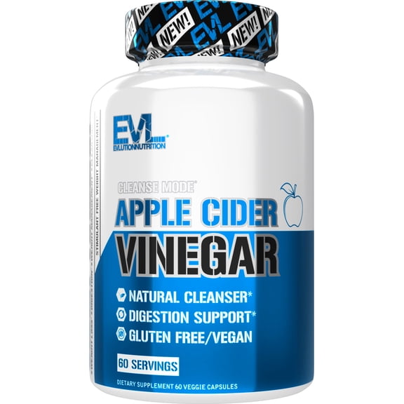 Apple Cider Vinegar Pills for Weight Loss, Detox & Cleanse - Pure ACV Supplement for Women & Men - EVL Apple Cider Vinegar with the Mother 60ct Capsules