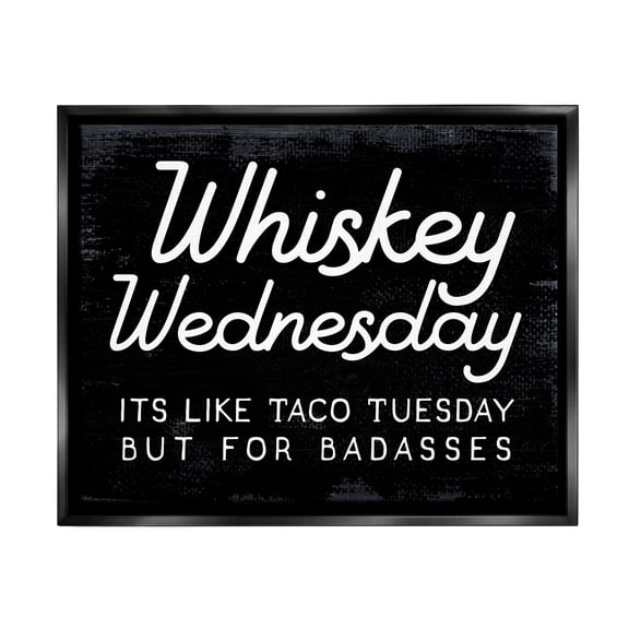 Stupell Industries Funny Whiskey Wednesday Food & Beverage Painting Black Floater Framed Canvas Art Print Wall Art, 21 x 17