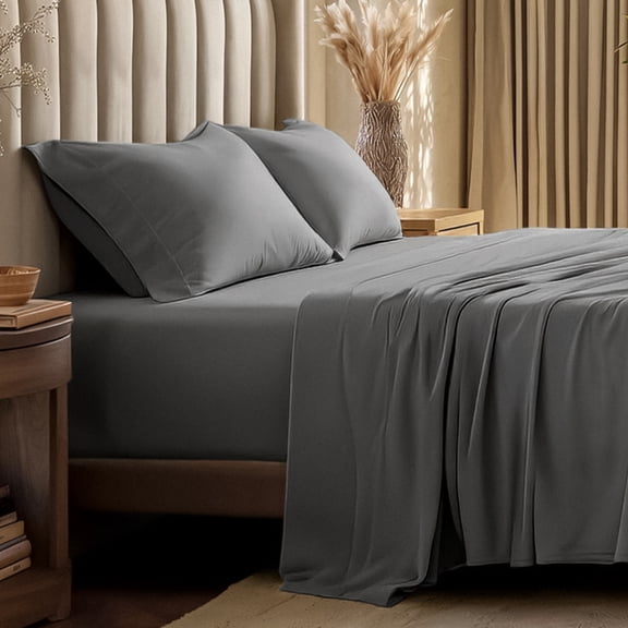 Bare Home Organic Jersey Sheet Set - 100% Organic Cotton - Deep Pocket - 3 Piece - Twin XL, Gray