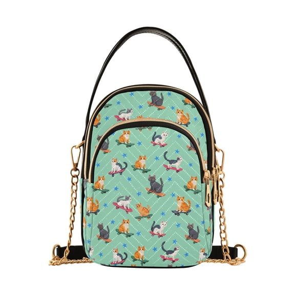 Small Crossbody Bags for Women Skateboard Cat Stars Cute Cell Phone Wallet Multi Zipper Pockets Purse Handbag