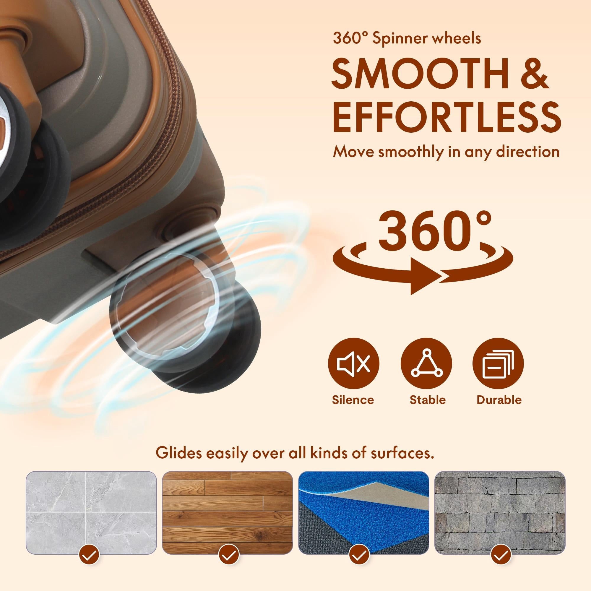 3-Piece PP Hardshell Luggage Set, Lightweight Scratch-Resistant Suitcases with Silent Spinner Wheels & TSA Lock, Coffee Brown