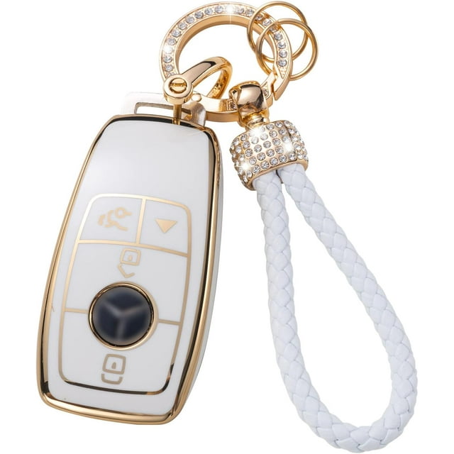 LAICAIW for Mercedes Benz Key Fob Cover with Lanyard, Soft TPU Key Case Shell Compatible with A-Class C-Class G-Class 2017-2020 E-Class S-Class 3 4 Button Smart Key Holder