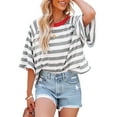 thumbnail image 2 of Tops for Women Striped Fashion T Shirts for Women Color Block Crewneck Design Loose Basic Tee, 2 of 6