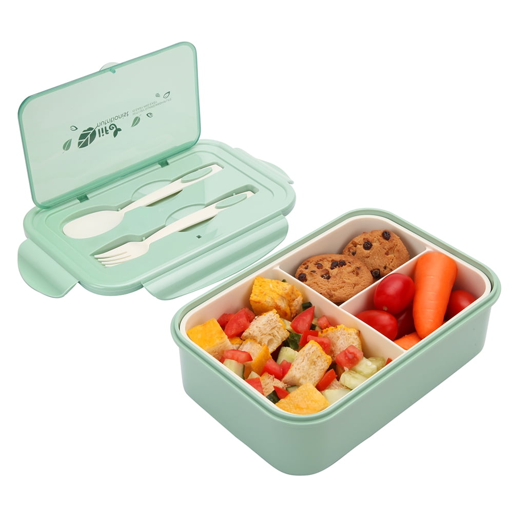 G A Homefavor 1000 Ml Plastic Bento Lunch Box For Adults Kids Food Container With 3 Compartments And Cutlery Set Fork And Spoon Microwave Dishwasher Safe Green Walmart Com Walmart Com
